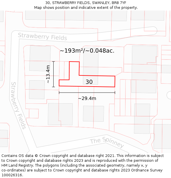 30, STRAWBERRY FIELDS, SWANLEY, BR8 7YF: Plot and title map