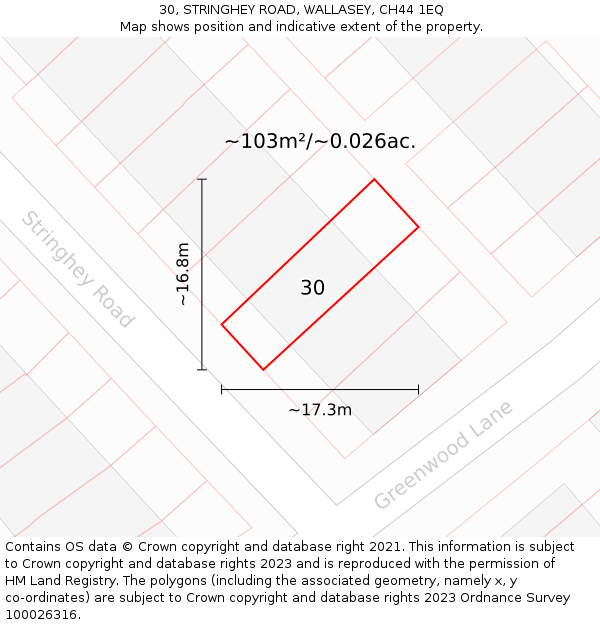 30, STRINGHEY ROAD, WALLASEY, CH44 1EQ: Plot and title map