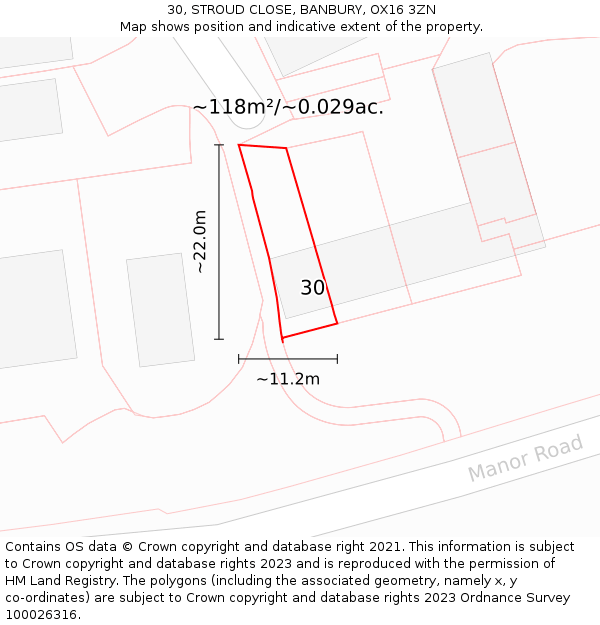 30, STROUD CLOSE, BANBURY, OX16 3ZN: Plot and title map