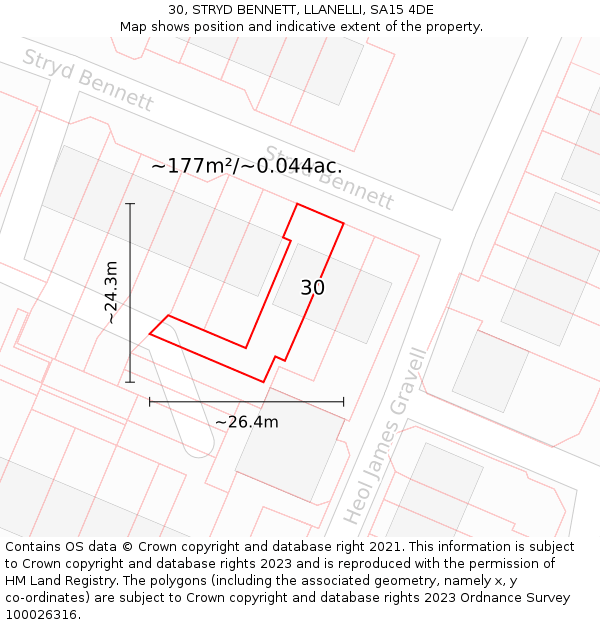 30, STRYD BENNETT, LLANELLI, SA15 4DE: Plot and title map