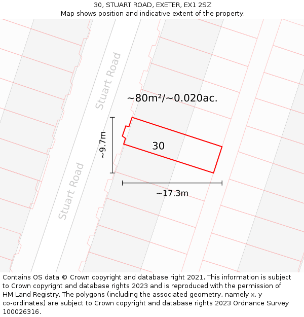 30, STUART ROAD, EXETER, EX1 2SZ: Plot and title map