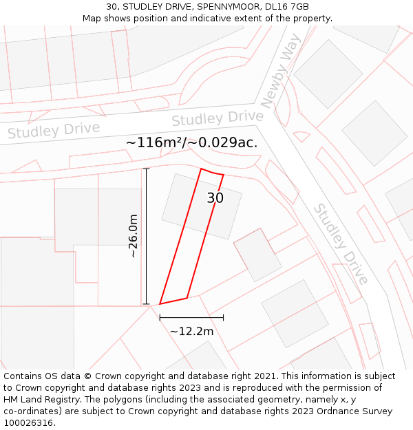 30, STUDLEY DRIVE, SPENNYMOOR, DL16 7GB: Plot and title map