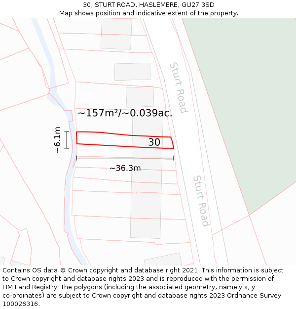30, STURT ROAD, HASLEMERE, GU27 3SD: Plot and title map