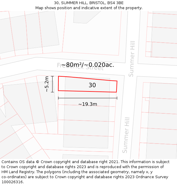 30, SUMMER HILL, BRISTOL, BS4 3BE: Plot and title map