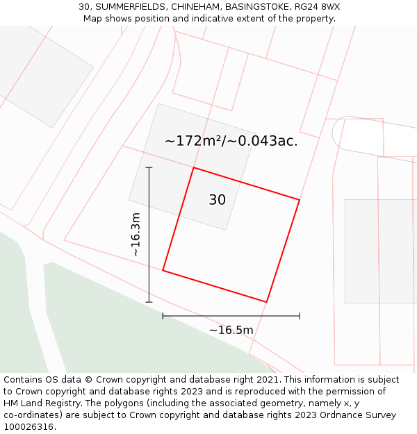 30, SUMMERFIELDS, CHINEHAM, BASINGSTOKE, RG24 8WX: Plot and title map