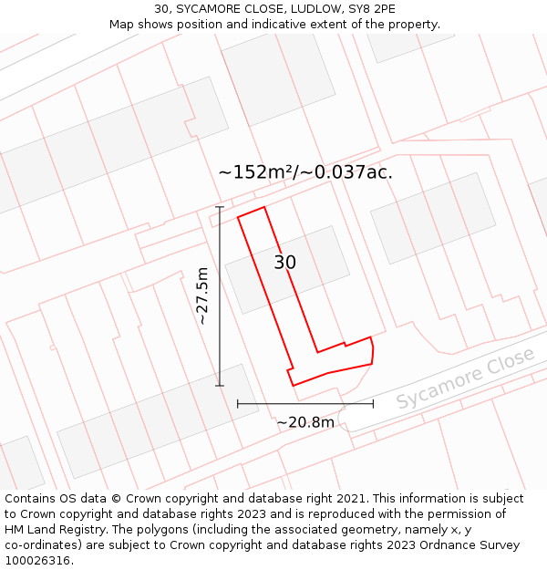 30, SYCAMORE CLOSE, LUDLOW, SY8 2PE: Plot and title map