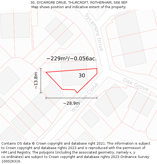 30, SYCAMORE DRIVE, THURCROFT, ROTHERHAM, S66 9EP: Plot and title map