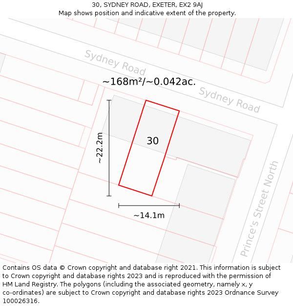 30, SYDNEY ROAD, EXETER, EX2 9AJ: Plot and title map