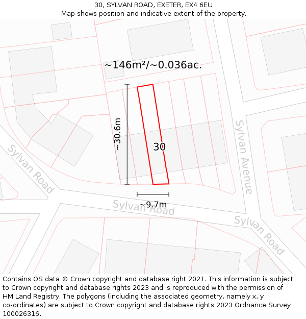 30, SYLVAN ROAD, EXETER, EX4 6EU: Plot and title map