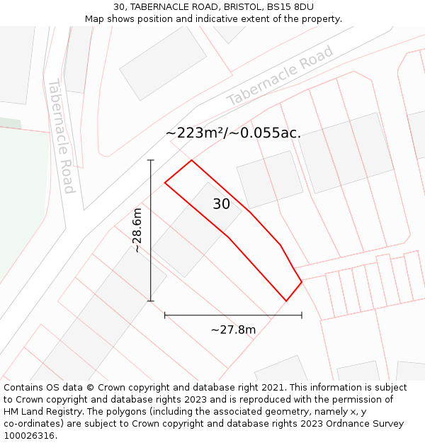30, TABERNACLE ROAD, BRISTOL, BS15 8DU: Plot and title map