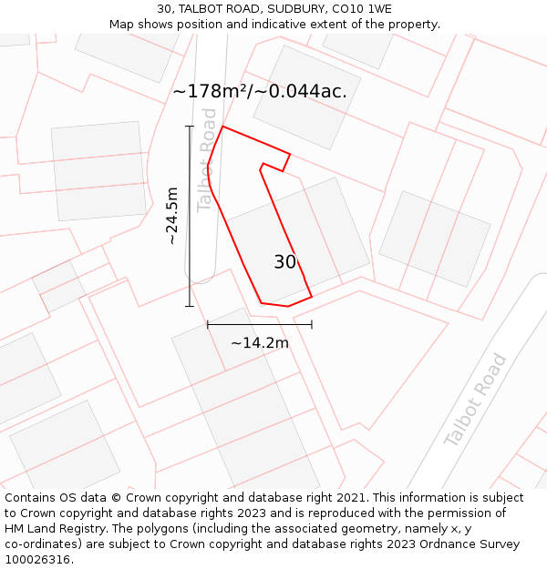 30, TALBOT ROAD, SUDBURY, CO10 1WE: Plot and title map