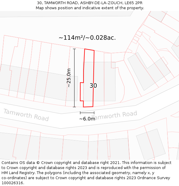 30, TAMWORTH ROAD, ASHBY-DE-LA-ZOUCH, LE65 2PR: Plot and title map