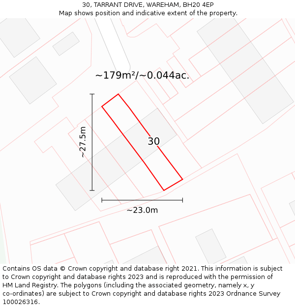 30, TARRANT DRIVE, WAREHAM, BH20 4EP: Plot and title map