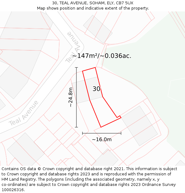 30, TEAL AVENUE, SOHAM, ELY, CB7 5UX: Plot and title map