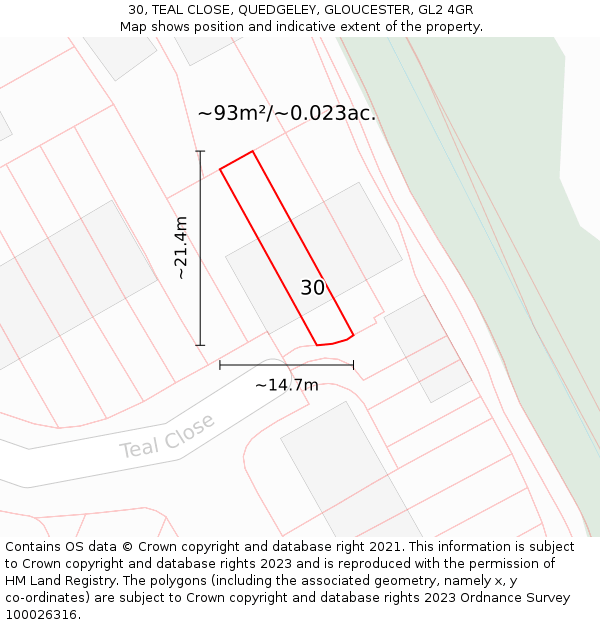 30, TEAL CLOSE, QUEDGELEY, GLOUCESTER, GL2 4GR: Plot and title map