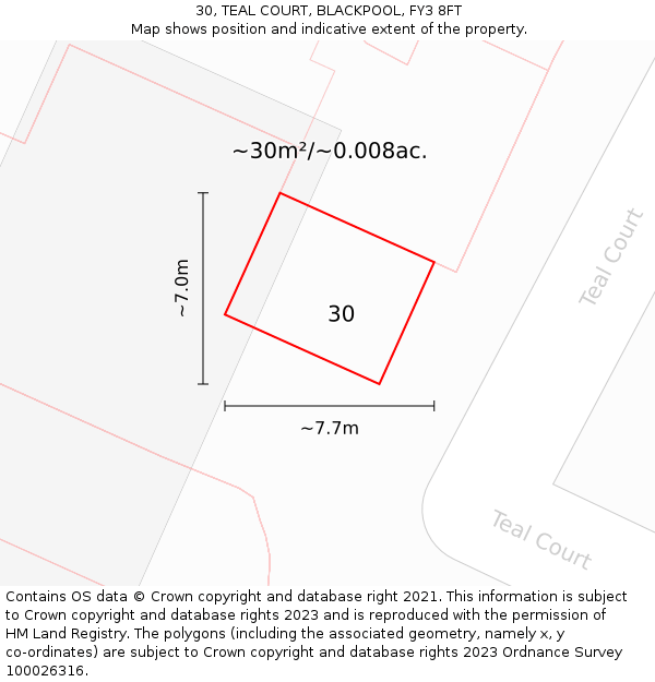 30, TEAL COURT, BLACKPOOL, FY3 8FT: Plot and title map