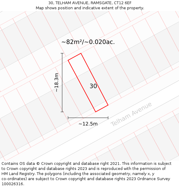 30, TELHAM AVENUE, RAMSGATE, CT12 6EF: Plot and title map