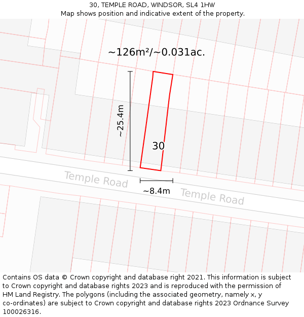 30, TEMPLE ROAD, WINDSOR, SL4 1HW: Plot and title map