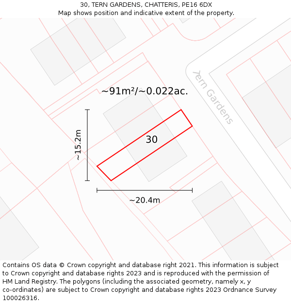 30, TERN GARDENS, CHATTERIS, PE16 6DX: Plot and title map