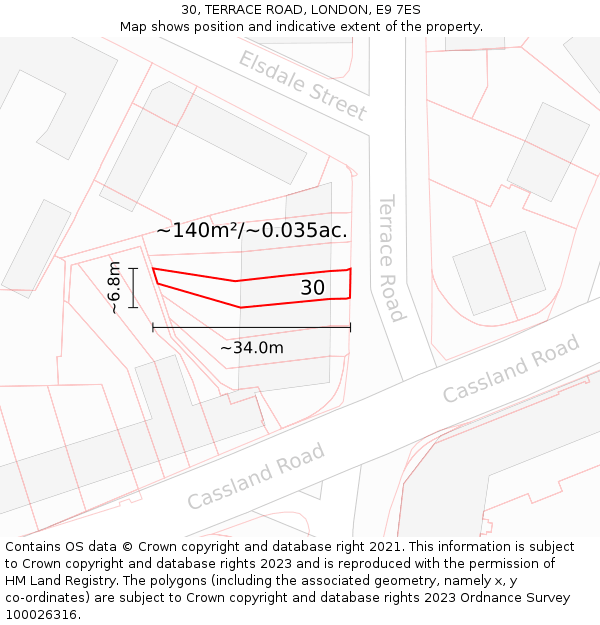 30, TERRACE ROAD, LONDON, E9 7ES: Plot and title map
