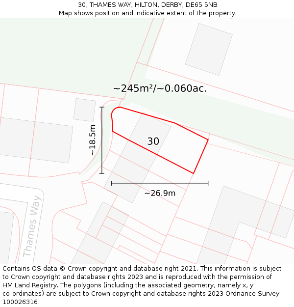 30, THAMES WAY, HILTON, DERBY, DE65 5NB: Plot and title map