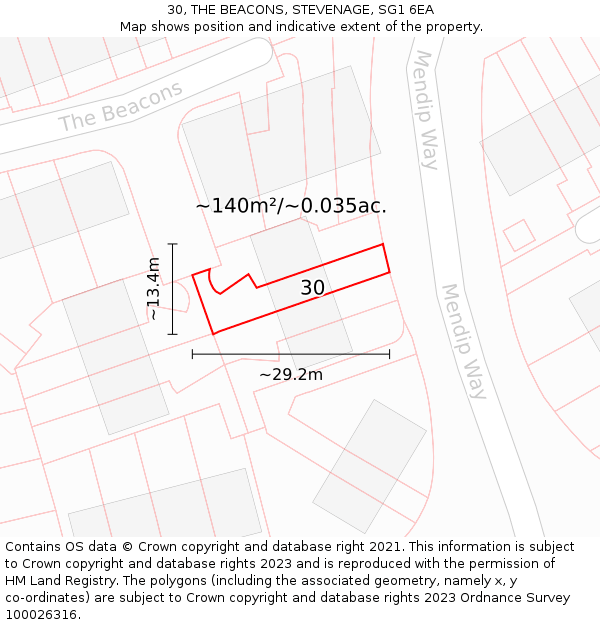 30, THE BEACONS, STEVENAGE, SG1 6EA: Plot and title map