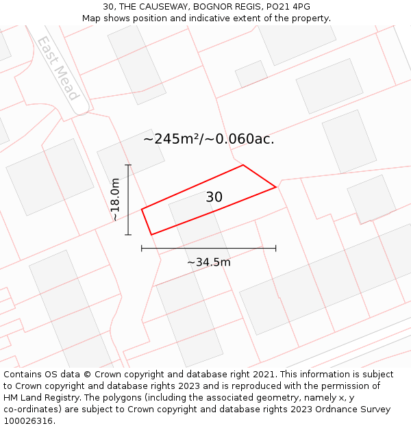 30, THE CAUSEWAY, BOGNOR REGIS, PO21 4PG: Plot and title map