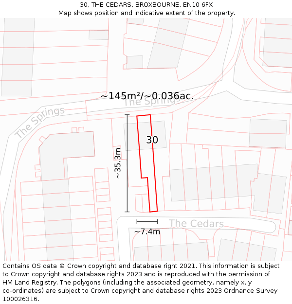30, THE CEDARS, BROXBOURNE, EN10 6FX: Plot and title map