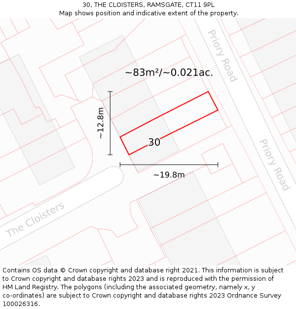 30, THE CLOISTERS, RAMSGATE, CT11 9PL: Plot and title map