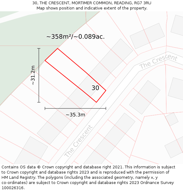 30, THE CRESCENT, MORTIMER COMMON, READING, RG7 3RU: Plot and title map