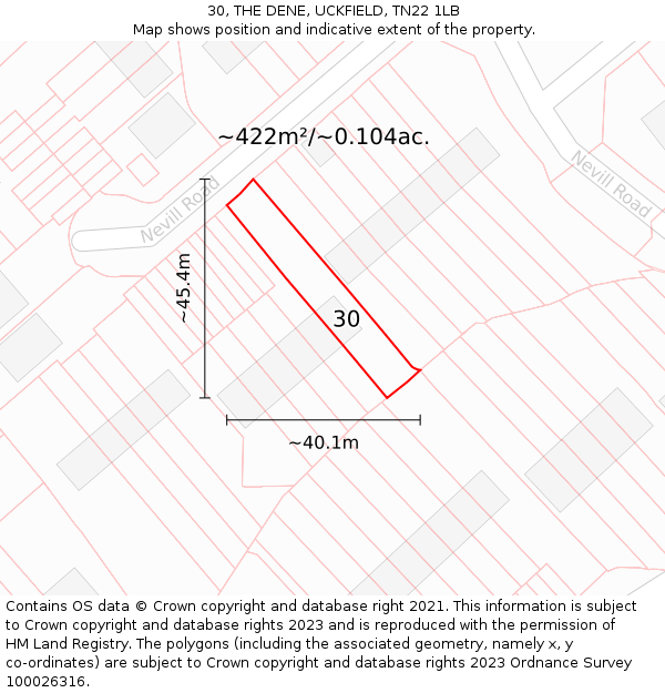30, THE DENE, UCKFIELD, TN22 1LB: Plot and title map