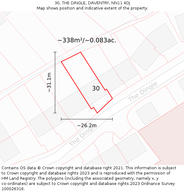 30, THE DINGLE, DAVENTRY, NN11 4DJ: Plot and title map