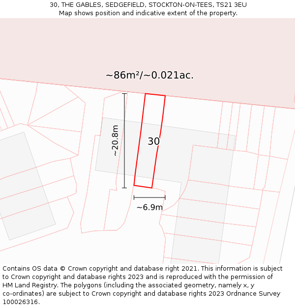 30, THE GABLES, SEDGEFIELD, STOCKTON-ON-TEES, TS21 3EU: Plot and title map