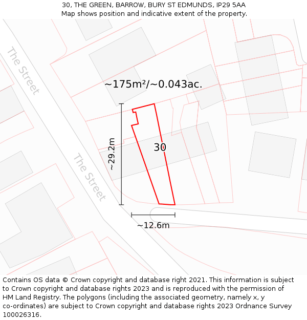 30, THE GREEN, BARROW, BURY ST EDMUNDS, IP29 5AA: Plot and title map