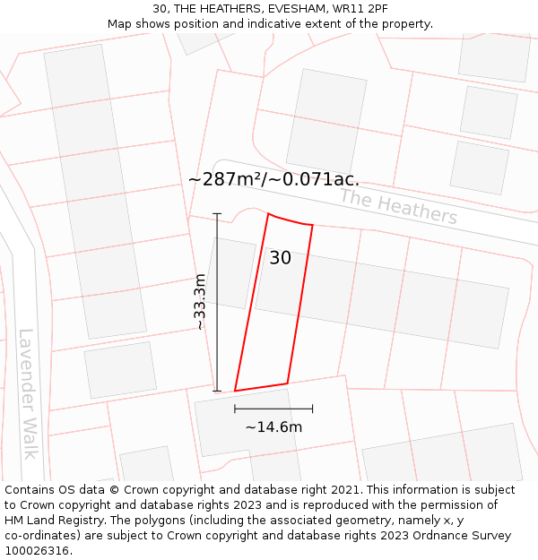 30, THE HEATHERS, EVESHAM, WR11 2PF: Plot and title map