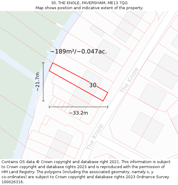 30, THE KNOLE, FAVERSHAM, ME13 7QG: Plot and title map