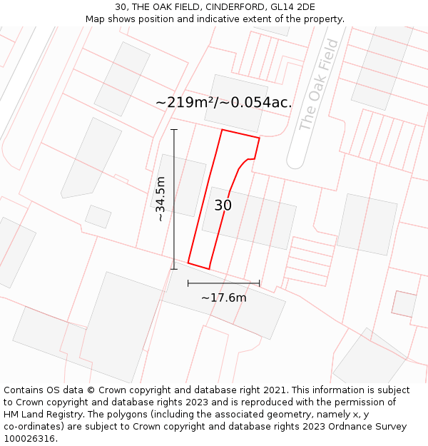 30, THE OAK FIELD, CINDERFORD, GL14 2DE: Plot and title map