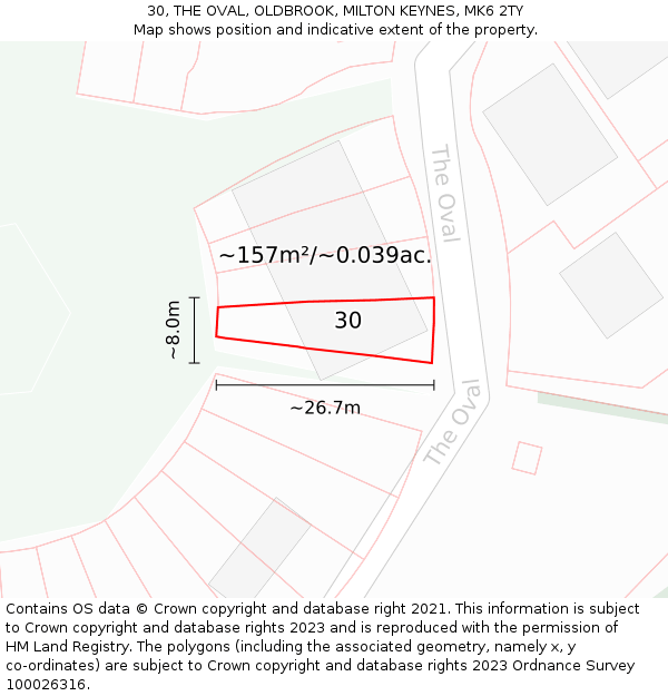 30, THE OVAL, OLDBROOK, MILTON KEYNES, MK6 2TY: Plot and title map