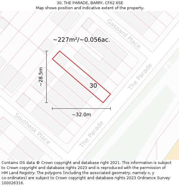 30, THE PARADE, BARRY, CF62 6SE: Plot and title map