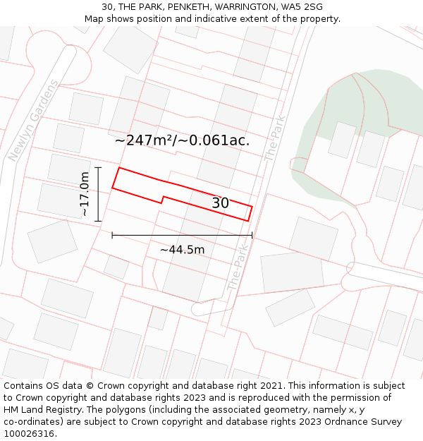 30, THE PARK, PENKETH, WARRINGTON, WA5 2SG: Plot and title map