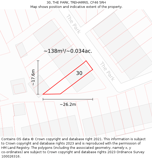 30, THE PARK, TREHARRIS, CF46 5RH: Plot and title map