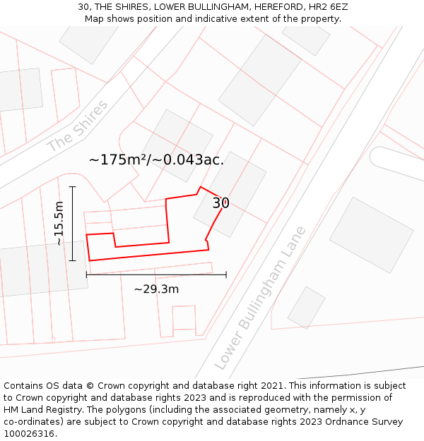 30, THE SHIRES, LOWER BULLINGHAM, HEREFORD, HR2 6EZ: Plot and title map