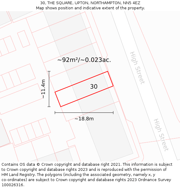 30, THE SQUARE, UPTON, NORTHAMPTON, NN5 4EZ: Plot and title map