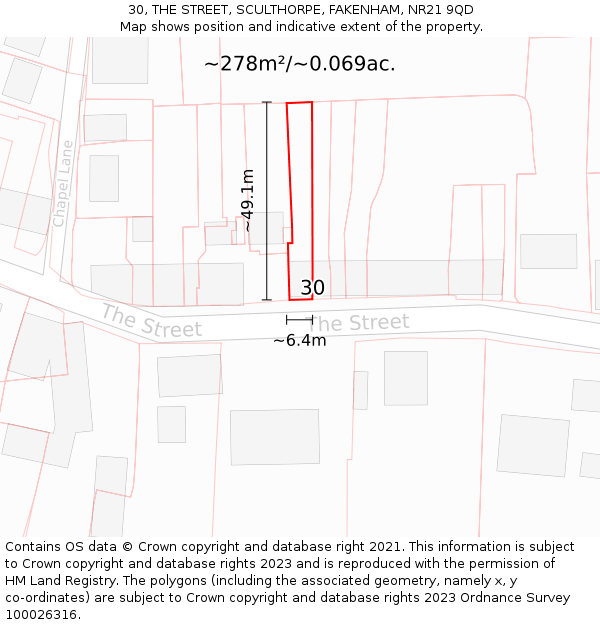 30, THE STREET, SCULTHORPE, FAKENHAM, NR21 9QD: Plot and title map