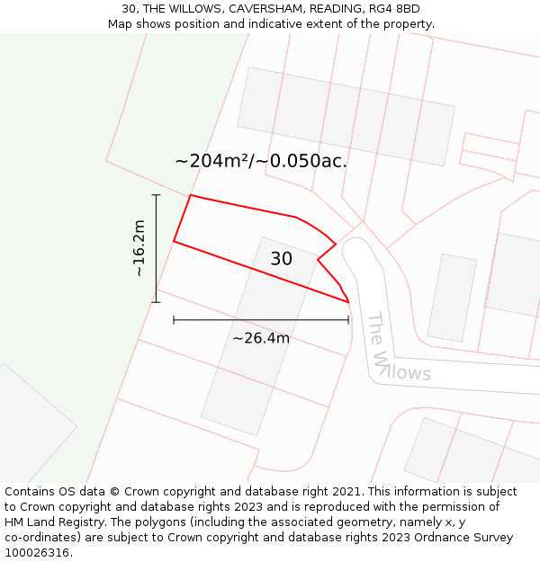 30, THE WILLOWS, CAVERSHAM, READING, RG4 8BD: Plot and title map