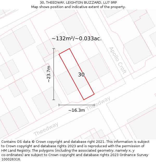 30, THEEDWAY, LEIGHTON BUZZARD, LU7 9RP: Plot and title map