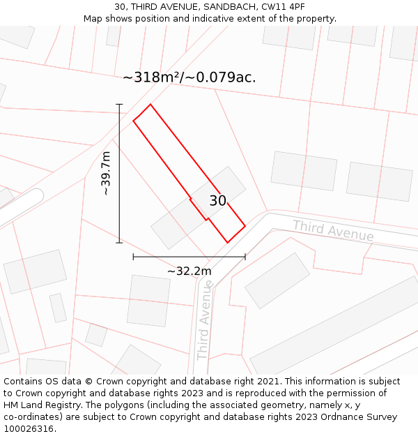 30, THIRD AVENUE, SANDBACH, CW11 4PF: Plot and title map