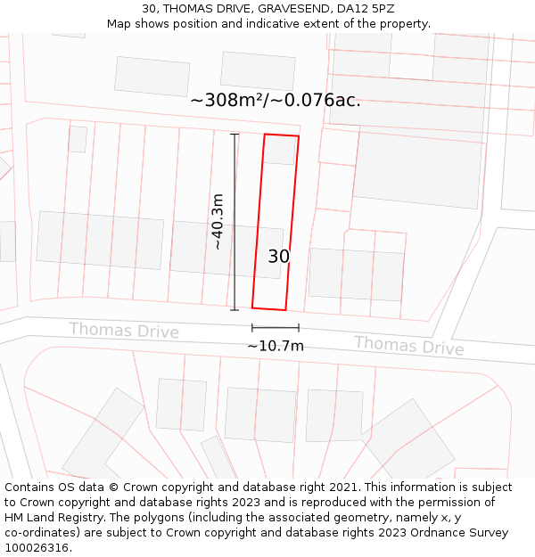 30, THOMAS DRIVE, GRAVESEND, DA12 5PZ: Plot and title map