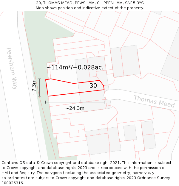 30, THOMAS MEAD, PEWSHAM, CHIPPENHAM, SN15 3YS: Plot and title map