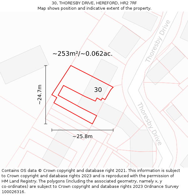 30, THORESBY DRIVE, HEREFORD, HR2 7RF: Plot and title map
